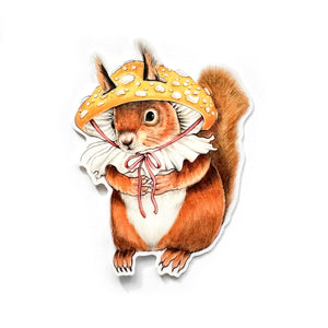 Red Squirrel in Mushroom Hat Sticker