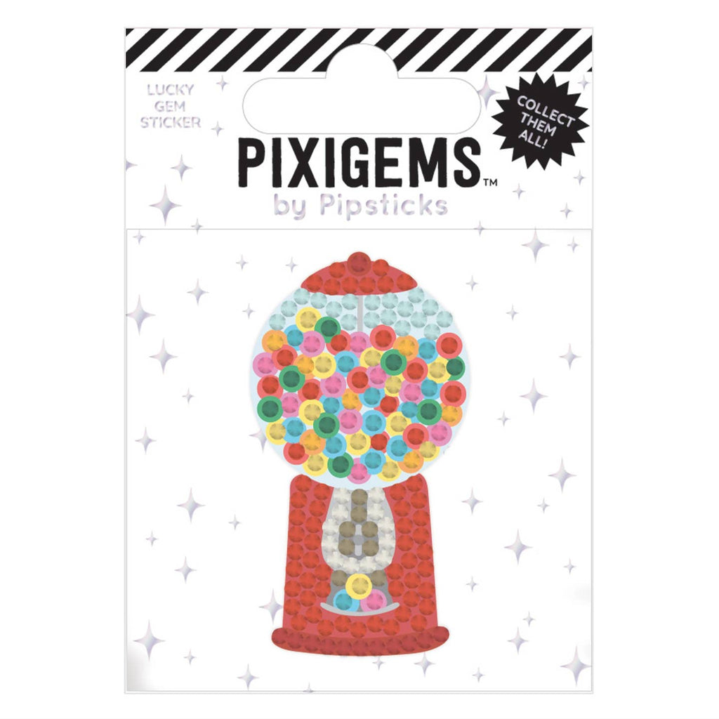 Sticker in the image of a gumball machine with rainbow colored gumballs with smiley faces on them.