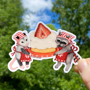 Opposum and Raccoon Strawberry Pie Sticker
