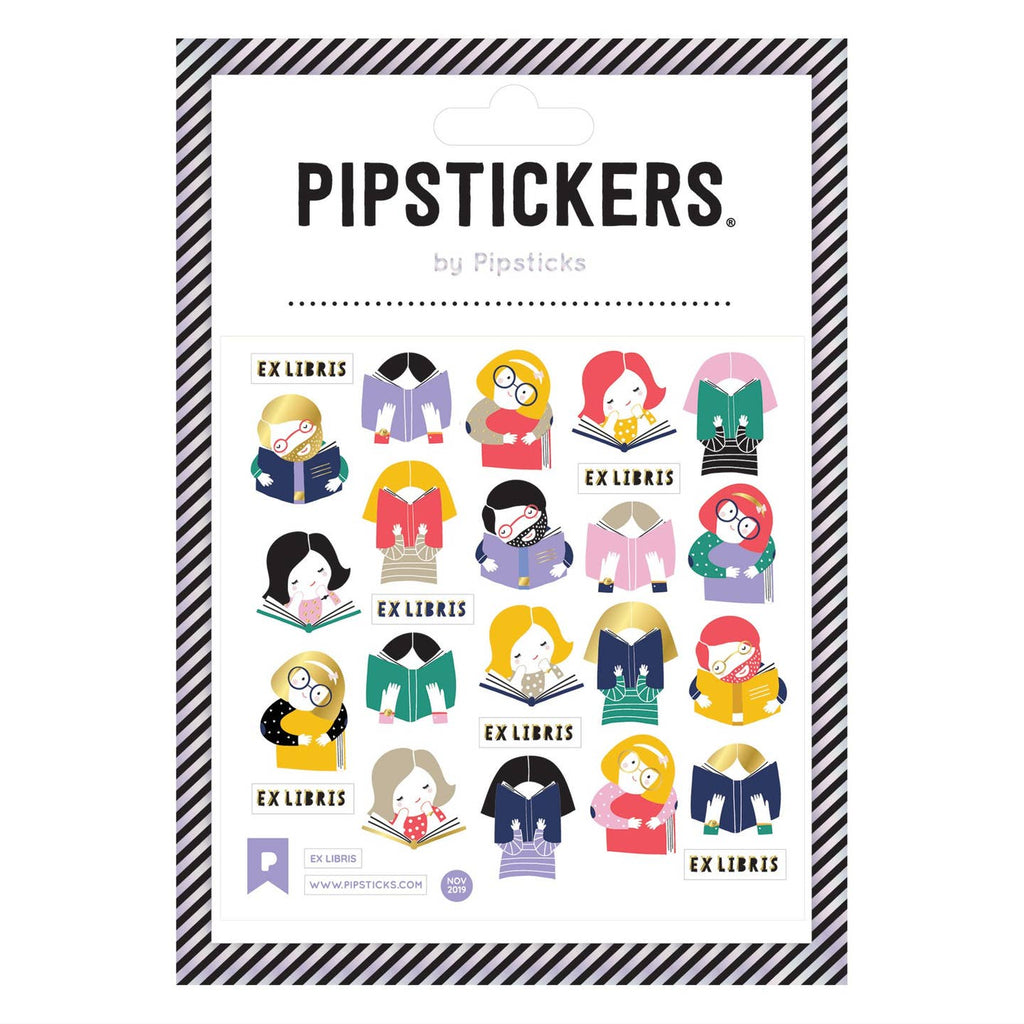 Sticker sheet with images of people reading books. 