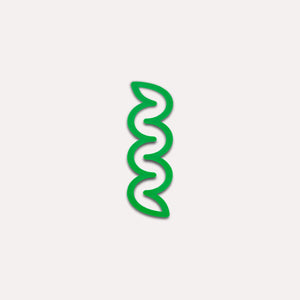 Plastic green bookmark with squiggles.