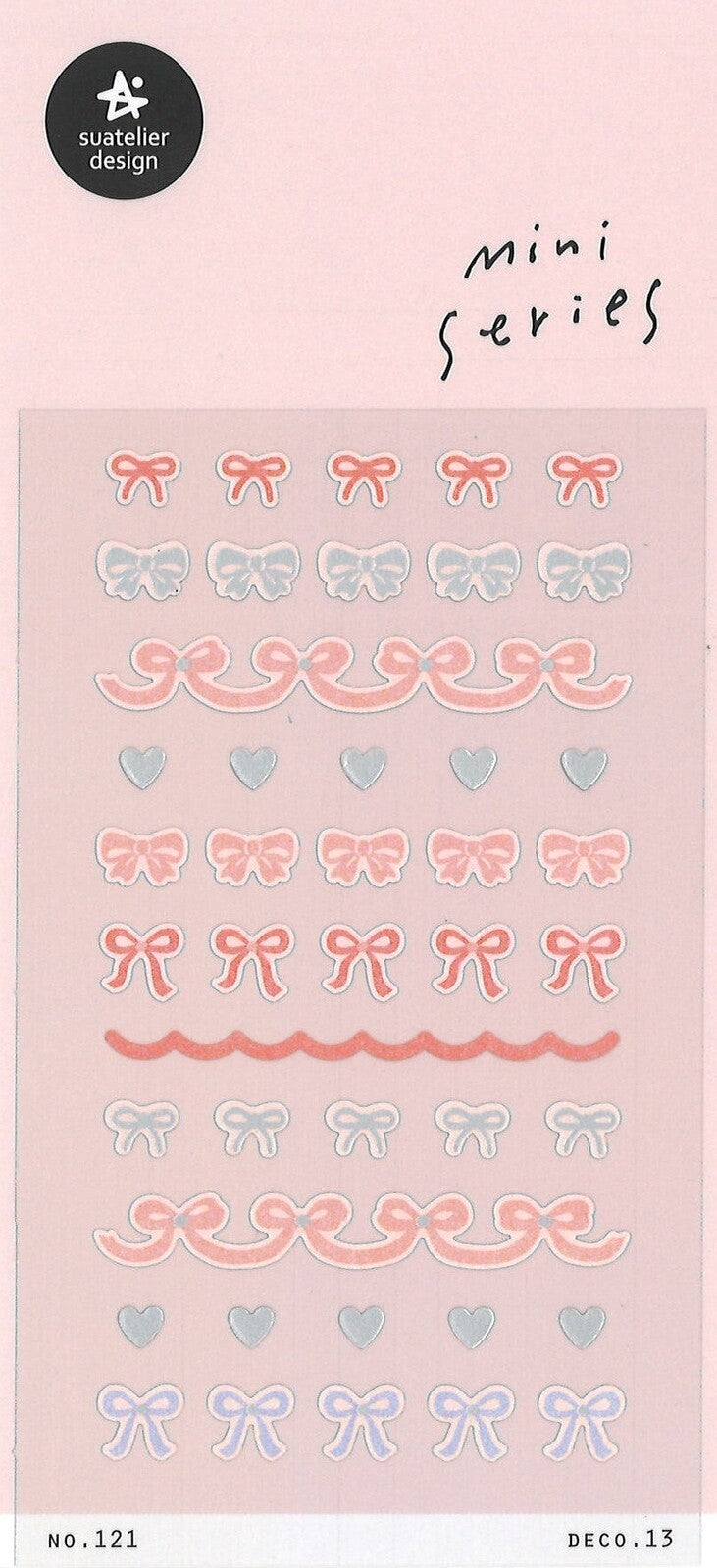 Decorative sticker sheet with pink background and images of bows in pink and blue.