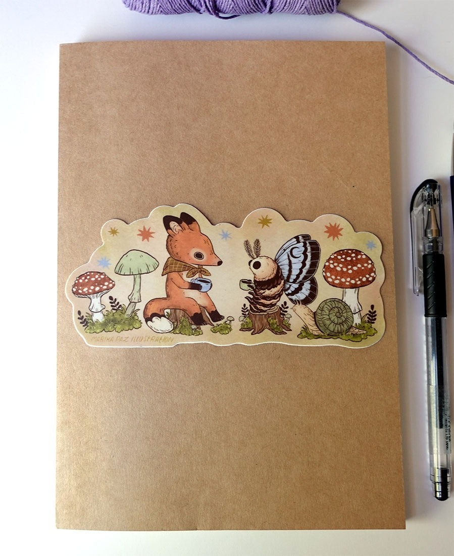 Tea Time Moth and Fox Sticker