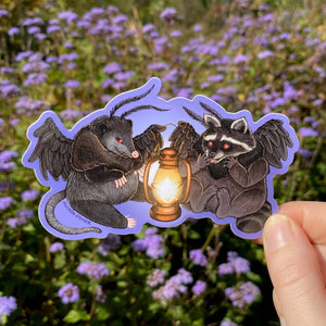 Mothman Opossum and Raccoon Sticker