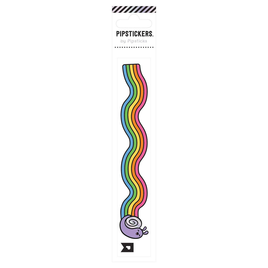 Sticker of a purple snail with a rainbow trail.