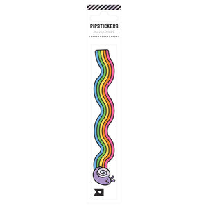 Sticker of a purple snail with a rainbow trail.