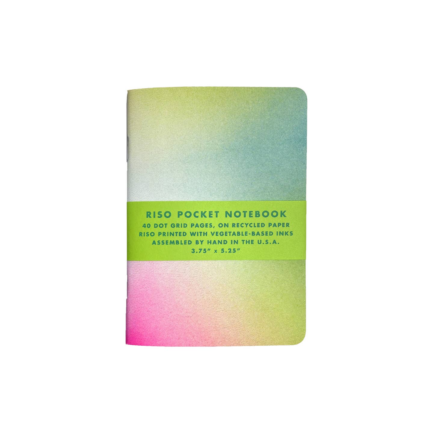 Notebook with neon hues in green, blue, yellow and pink.