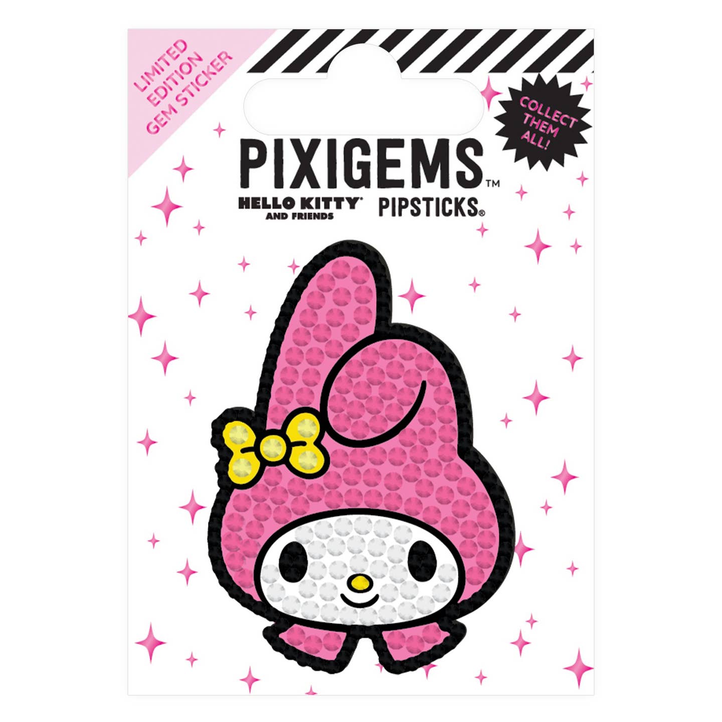 Sticker in image of My Melody character in pink, yellow and white. 