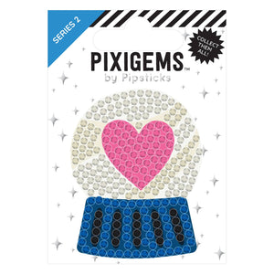 Sticker with image of a crystal ball with a pink heart and a blue stand. 