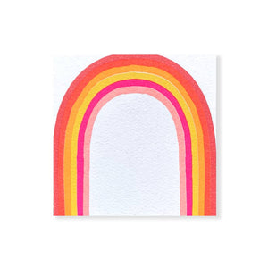 Note with cream background with neon arches in red, orange, yellow, hot pink and light pink. 
