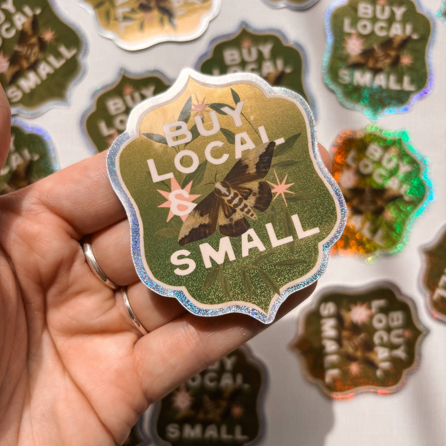 Buy Local and Small Glitter Sticker