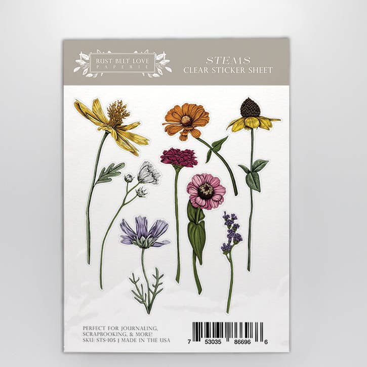 Sticker sheet with various stems of flowers. 