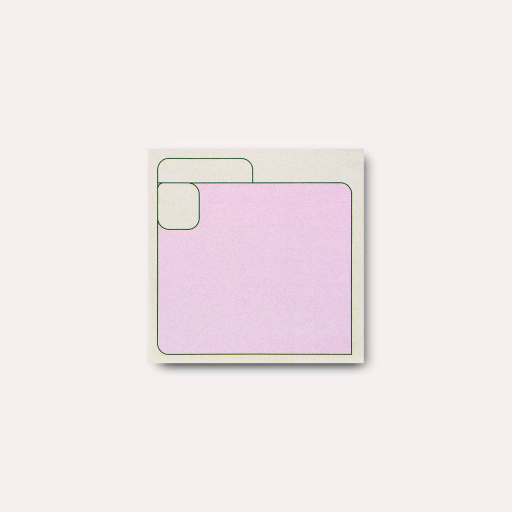 Image of note pad with lilac center bordered with green line and light grey border.