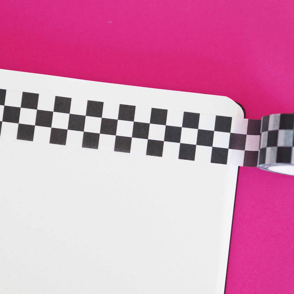 Washi tape with white and black checkerboard pattern.