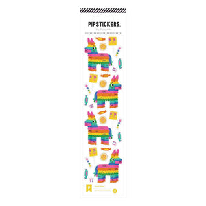 Sticker sheet with images of rainbow pinatas, candy and treats.
