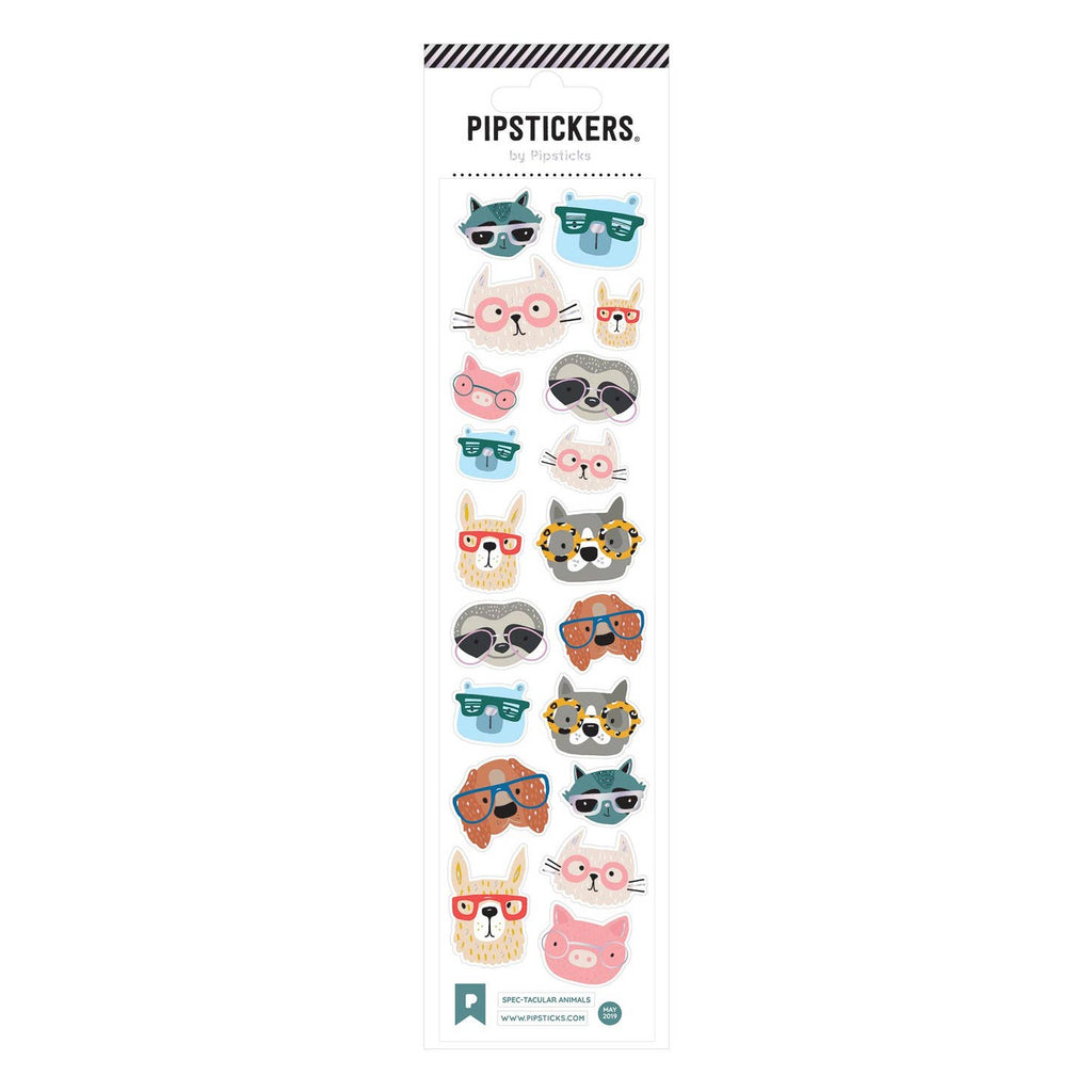 Sticker sheet with images of animals wearing eyeglasses. 