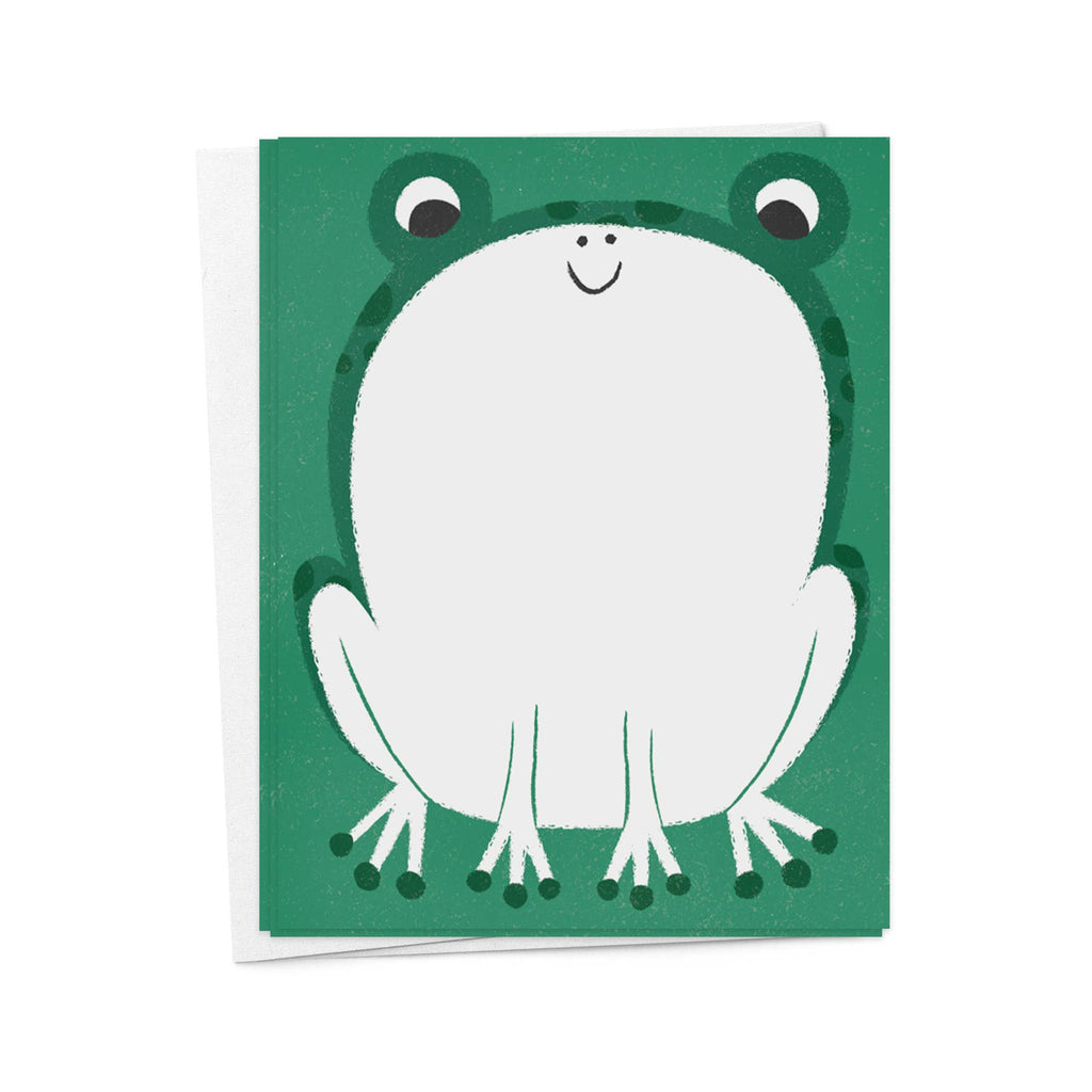 Note cards with green background and image of frog with white front for note writing. White envelopes included,.