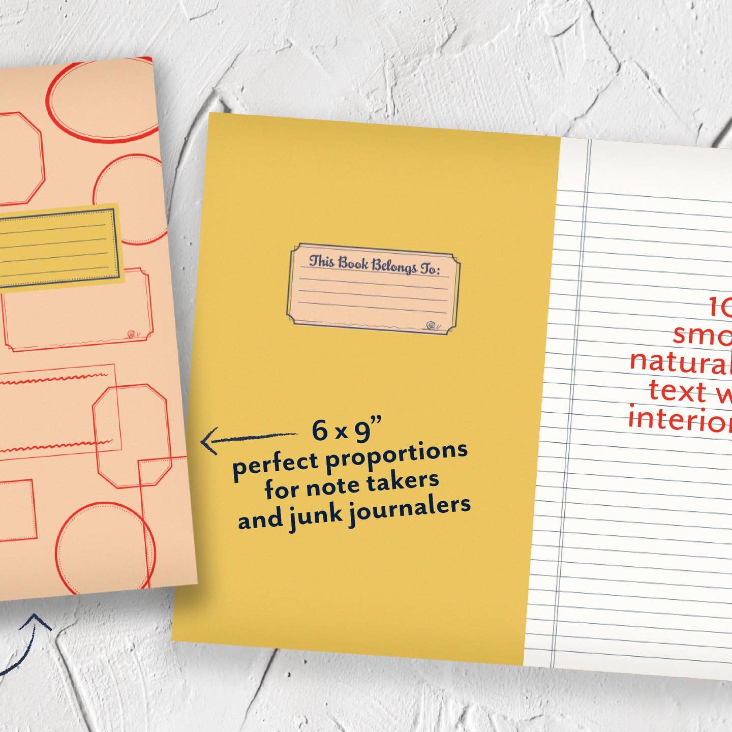 Image of journals with white and blue ruled pages.