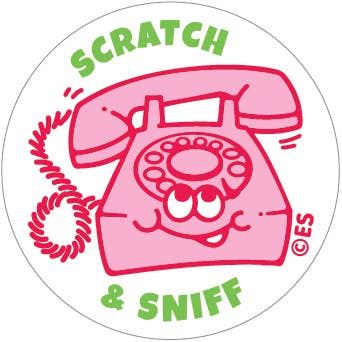 Sticker sheet with white background and image of pink old fashioned telephone. 