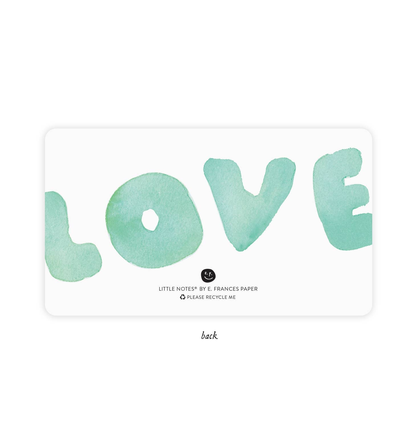 White background with Love in mint green bubble text. 