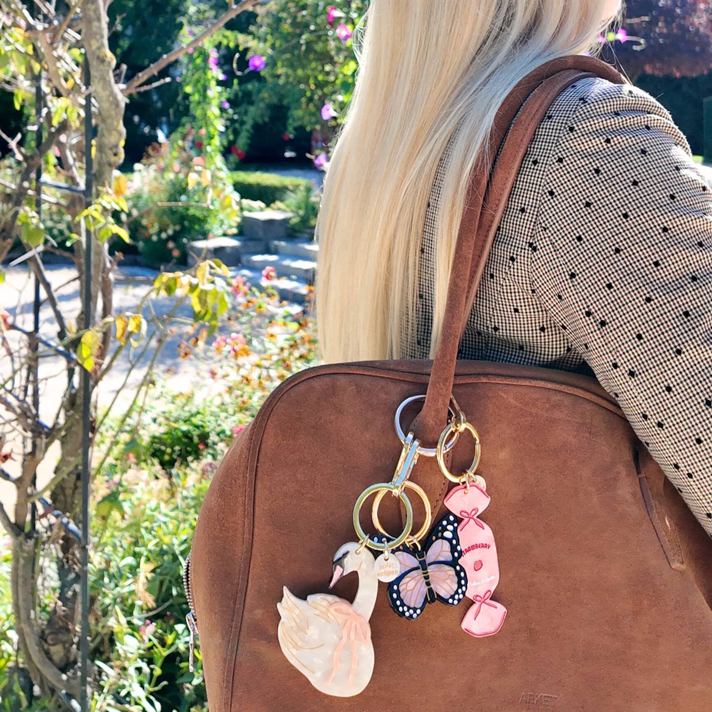 Swan With Bow Charm Keychain