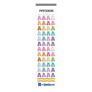 Decorative sticker sheet with images of cast of Care Bear characters. 