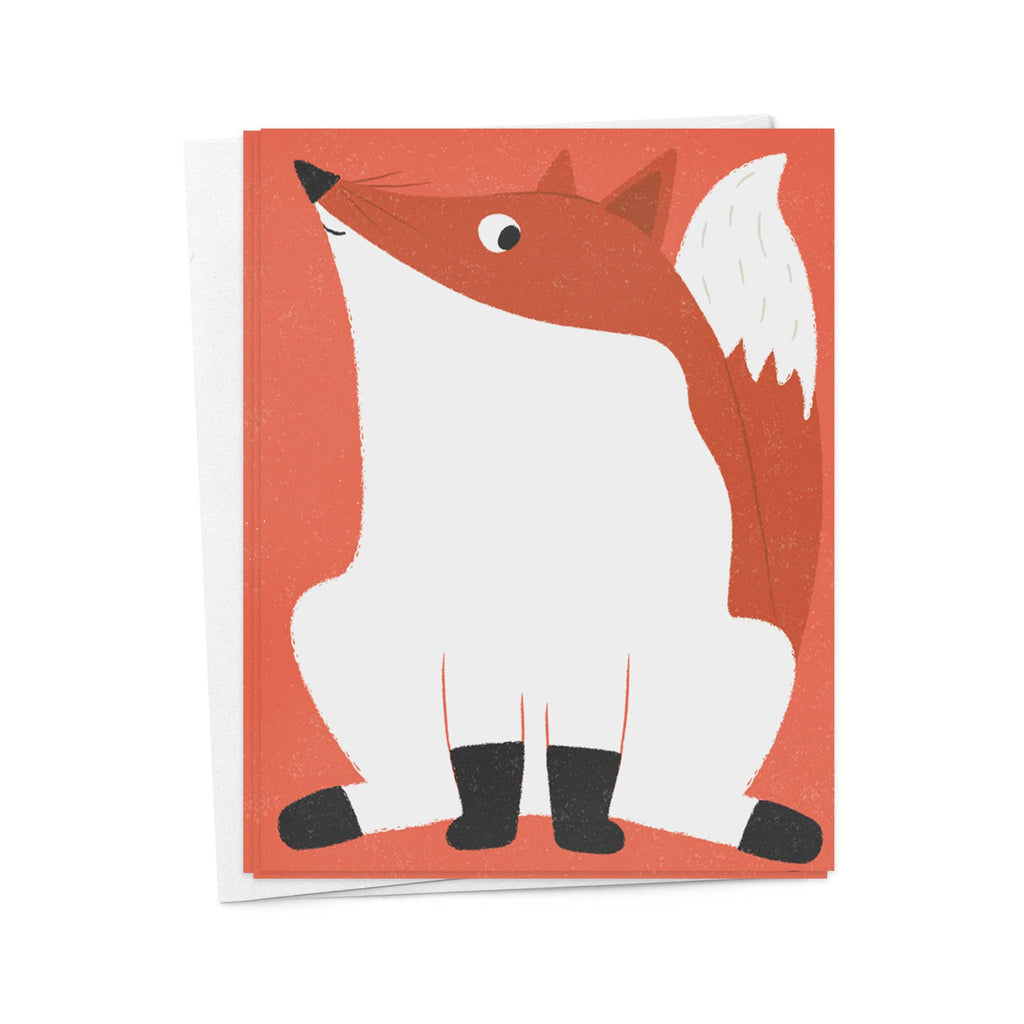 Note card set with reddish brown background with image of a red fox with white front for writing. While envelope included. 