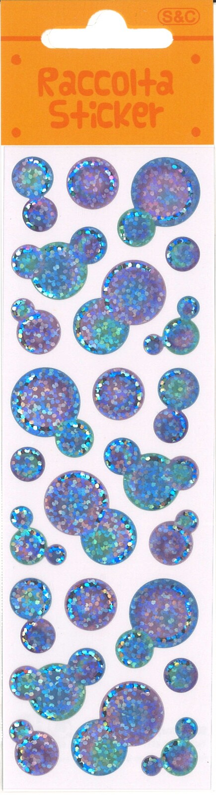 Decorative sticker sheet with white background and holographic spheres.