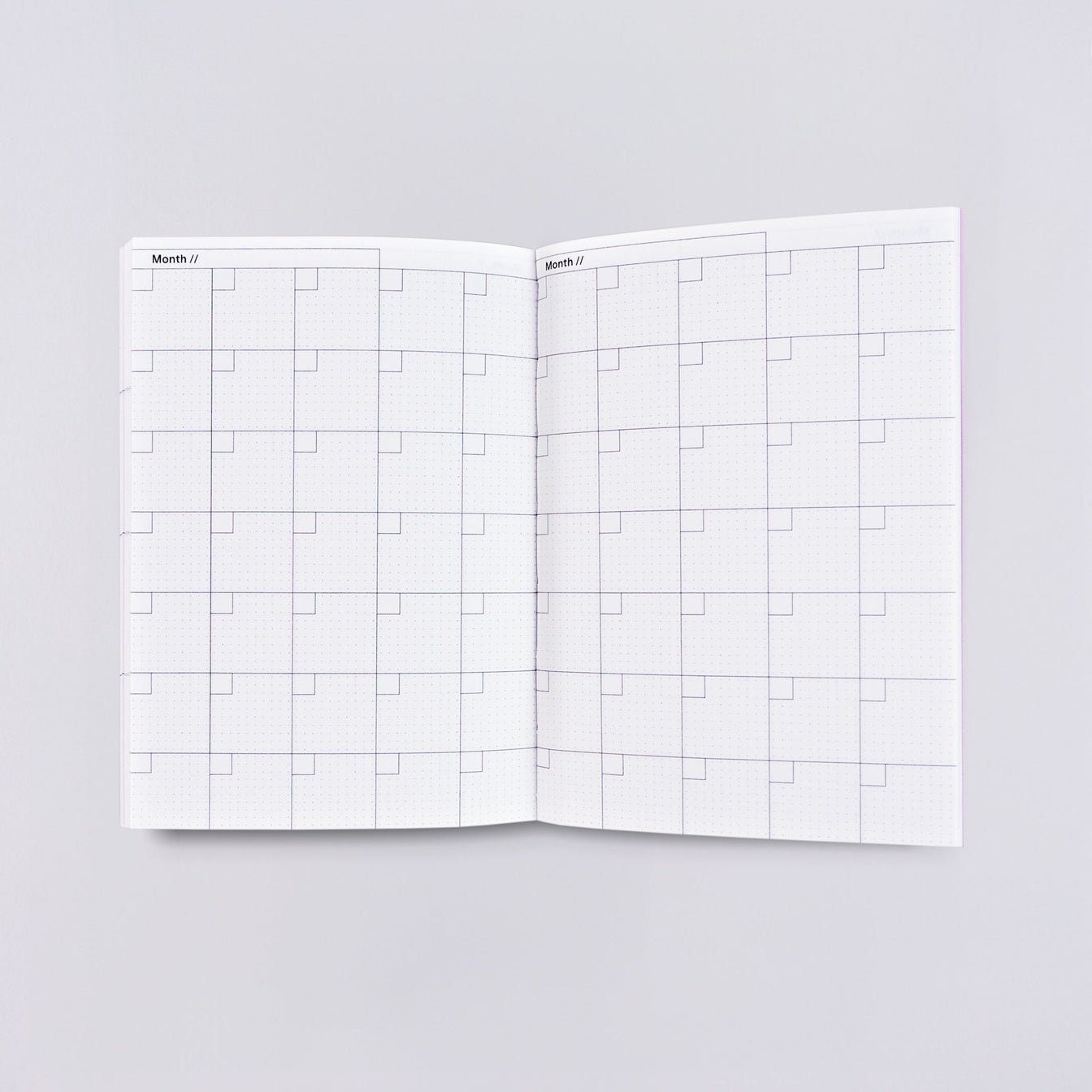 Planner page with white background and monthly calendar format. Black text says, "Month". 