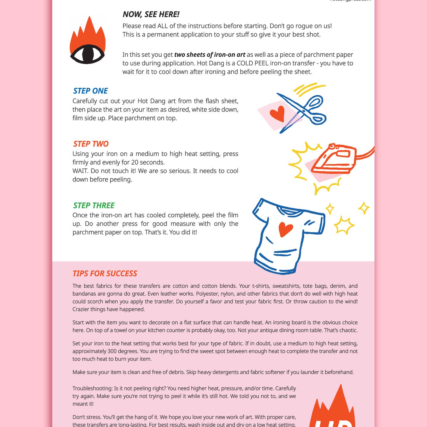 Image of directions for ironing on images.