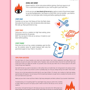 Image of directions for ironing on images.