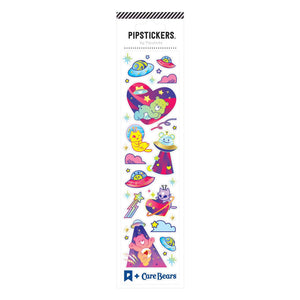 Decorative sticker sheet with images of Care Bears and their kitties in space. 