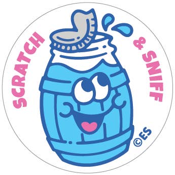 Sticker sheet with white background and images of little jugs of blue raspberry juice.