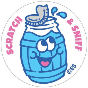 Sticker sheet with white background and images of little jugs of blue raspberry juice.