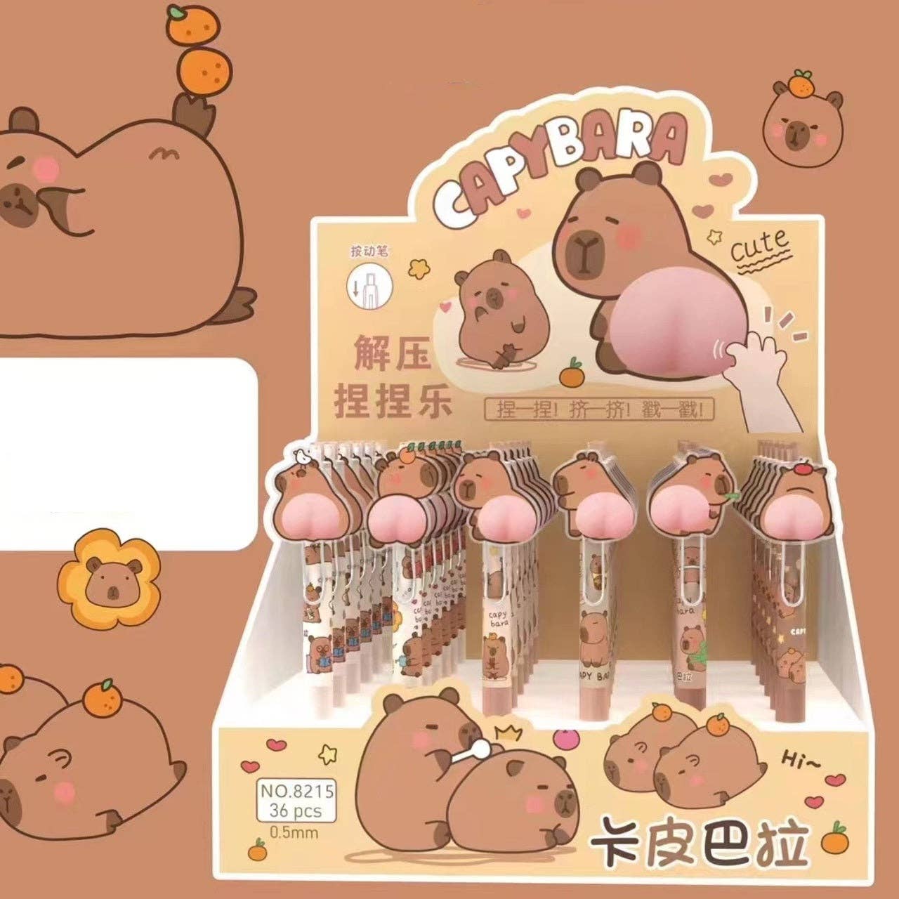 Capybara with Squishy Butt Retractable Toy Pen