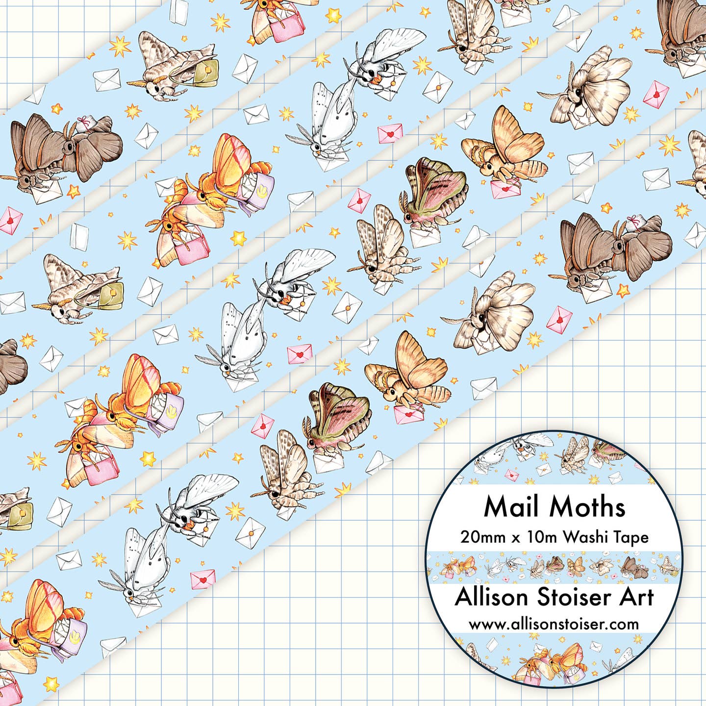 Mail Moths Wide Washi Tape