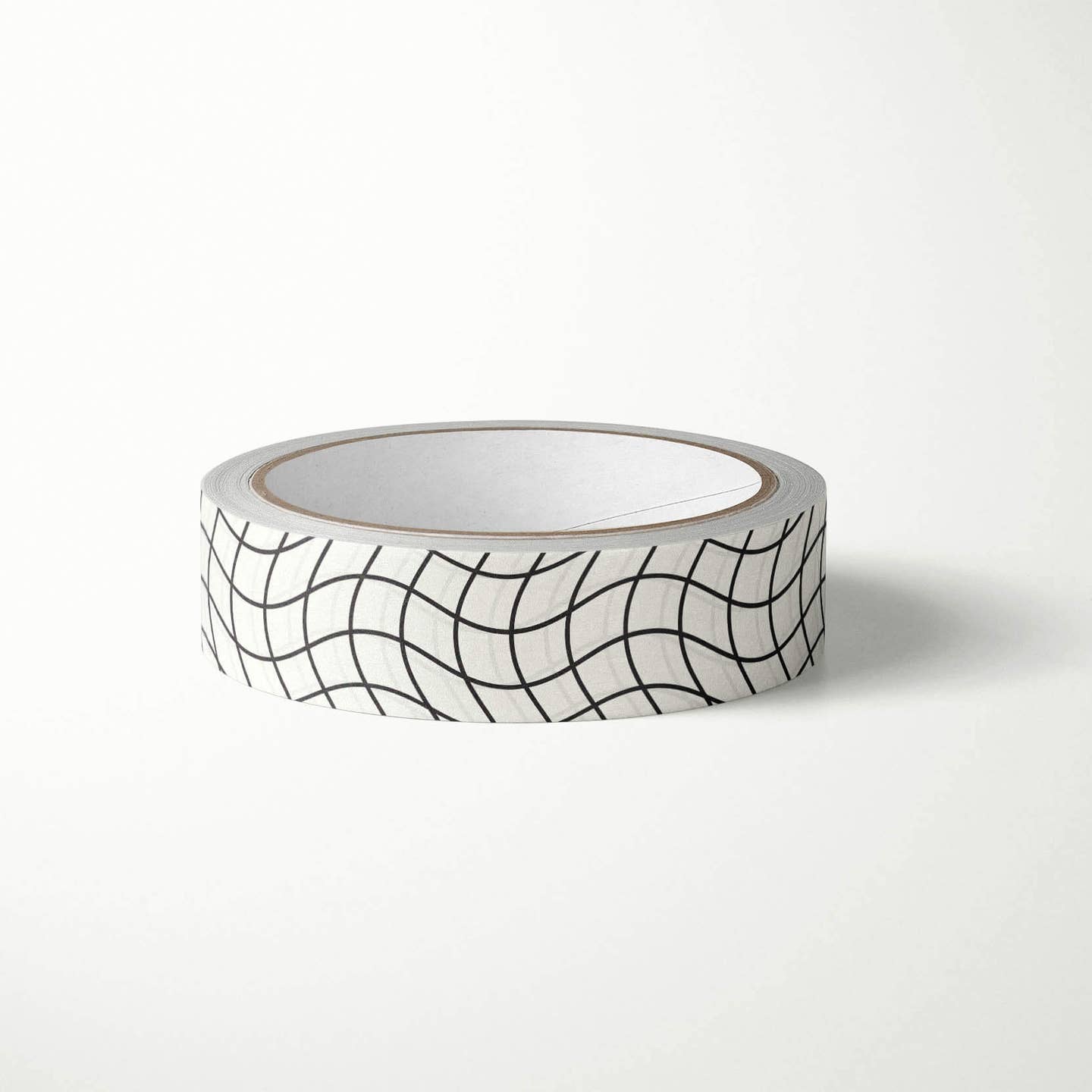 Decorative tape with white background and black grid pattern. 