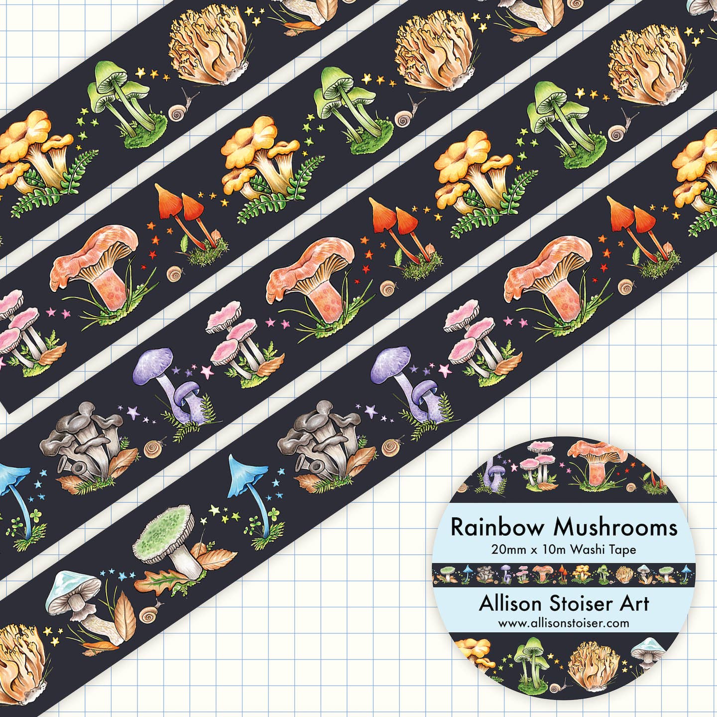 Rainbow Mushrooms Wide Washi Tape