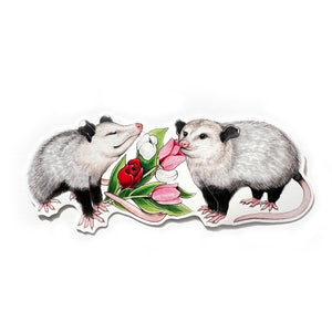 Opossum and Tulips Sticker