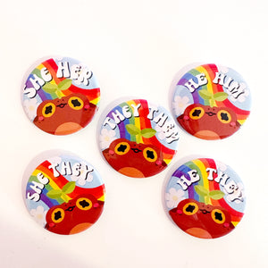 Brown Rainbow Frog Pronoun Pins