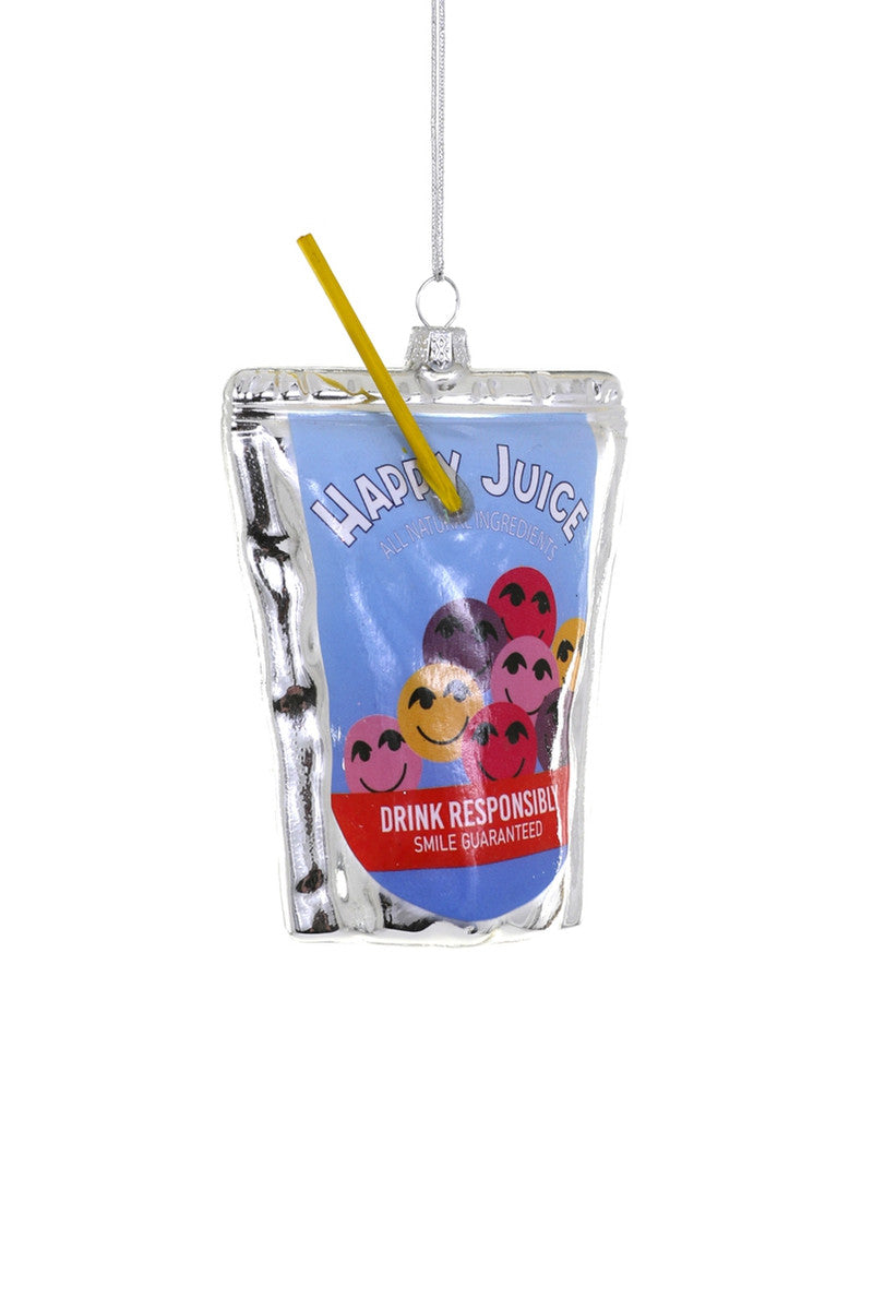 Image of a silver and blue juice box with a yellow straw. 