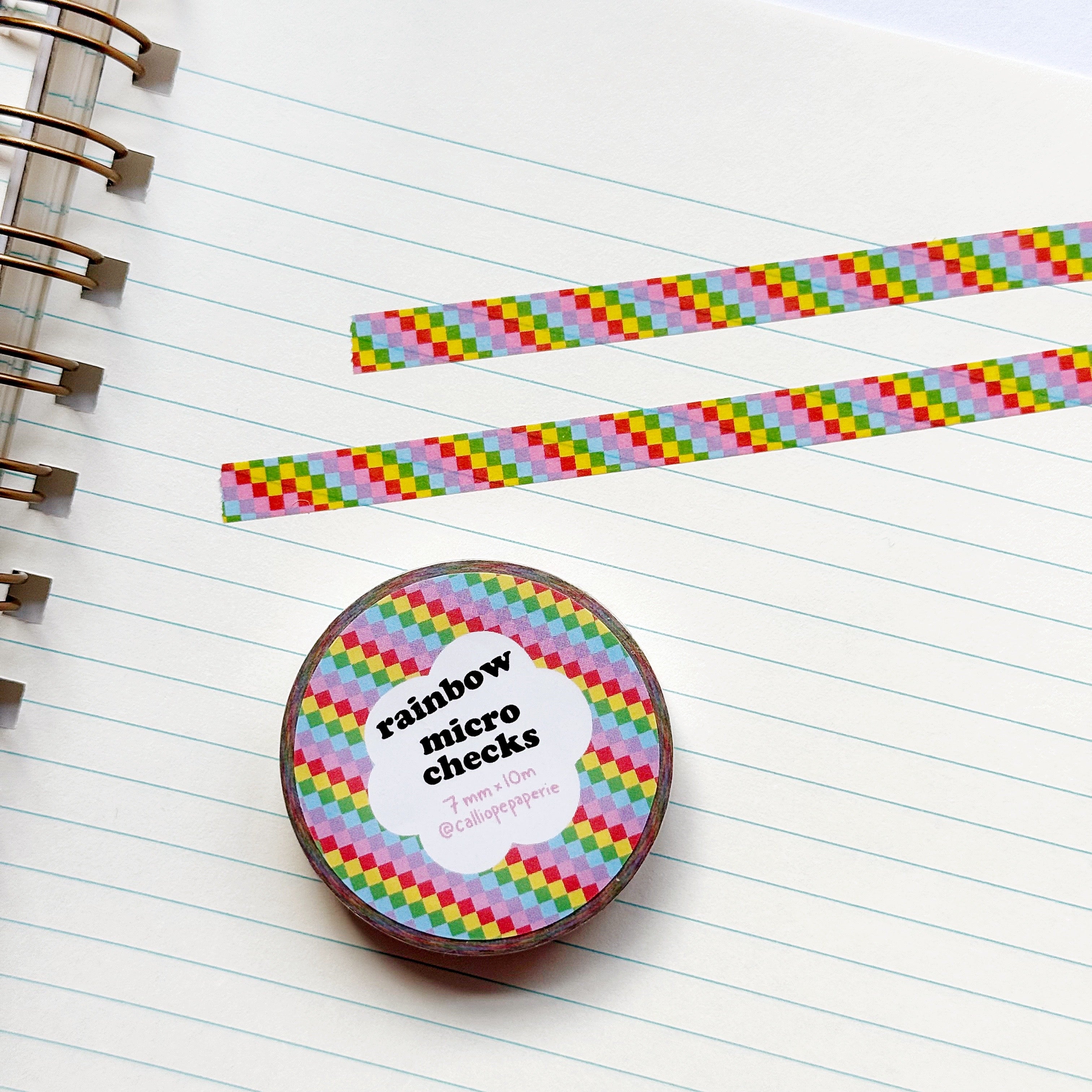 Decorative tape with rainbow checks red, yellow, green, blue and lilac.