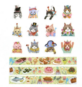 Dinner Party Cats Sticker Washi Tape Set