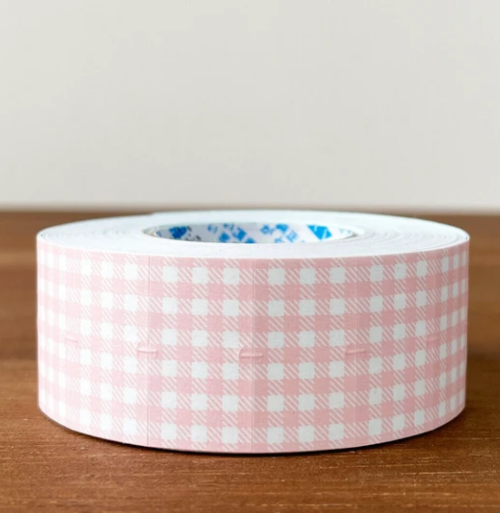 Pink Gingham Label Sticker Roll