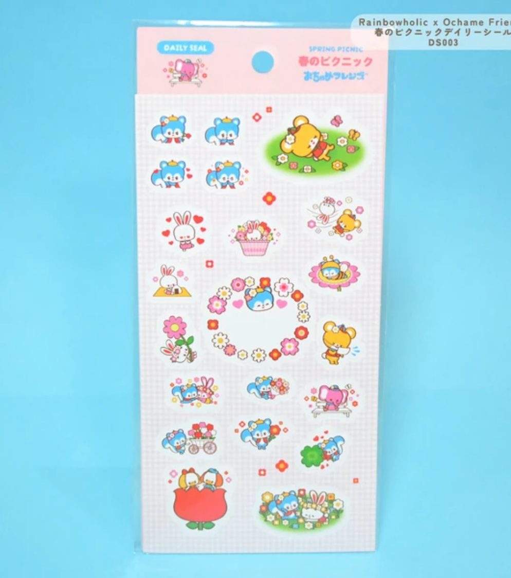 Decorative sticker sheet with images of tiny animals in bright colors.