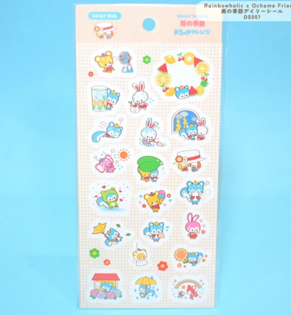 Sticker sheet with pink background and images of tiny animals in pastel colors.