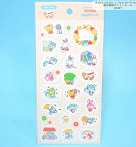 Sticker sheet with pink background and images of tiny animals in pastel colors.