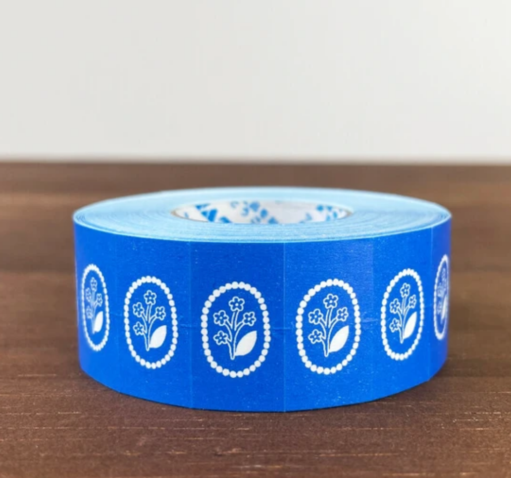 Blue Flower Brooch Label Sticker Roll