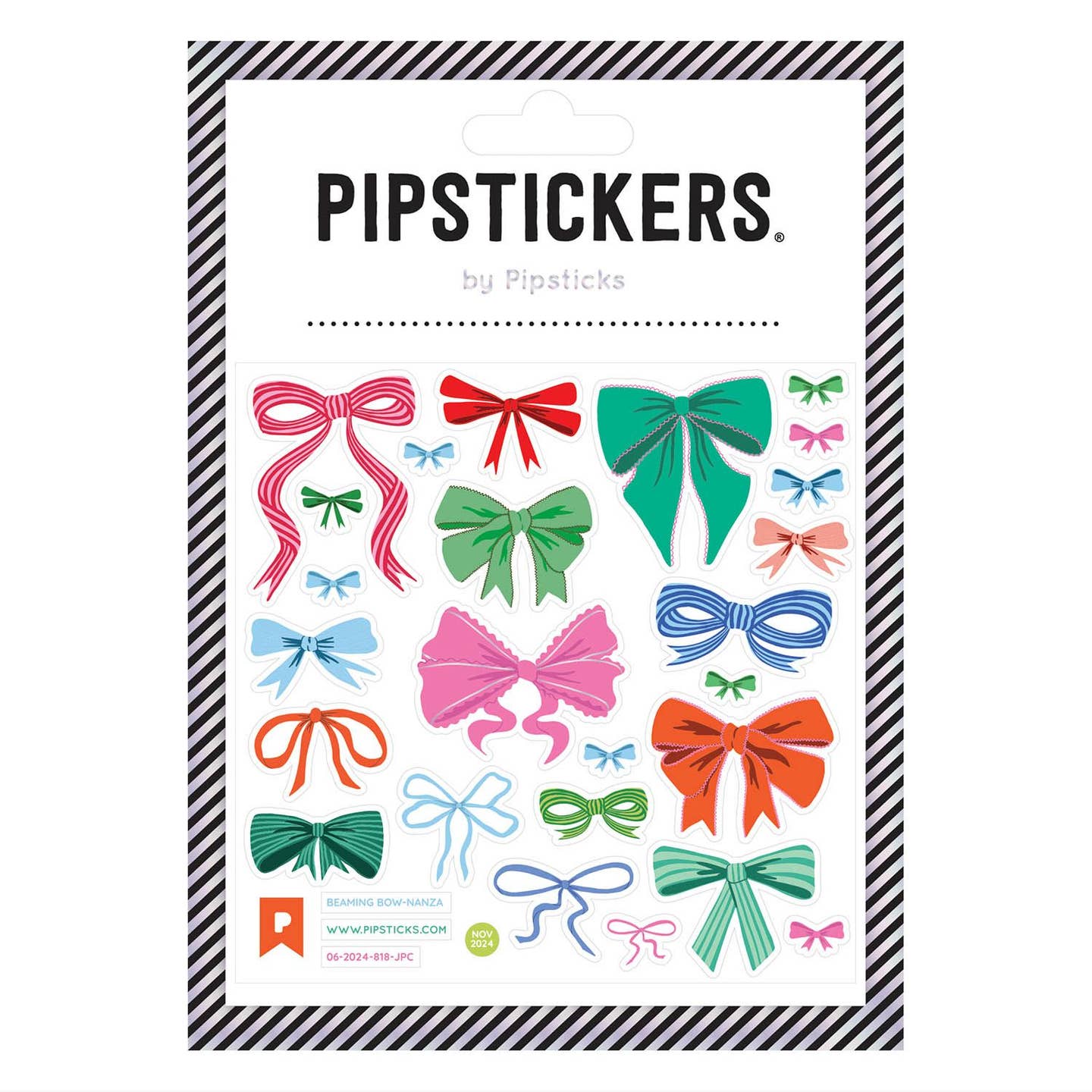 Sticker sheet with images of ribbon bows in various colors. 