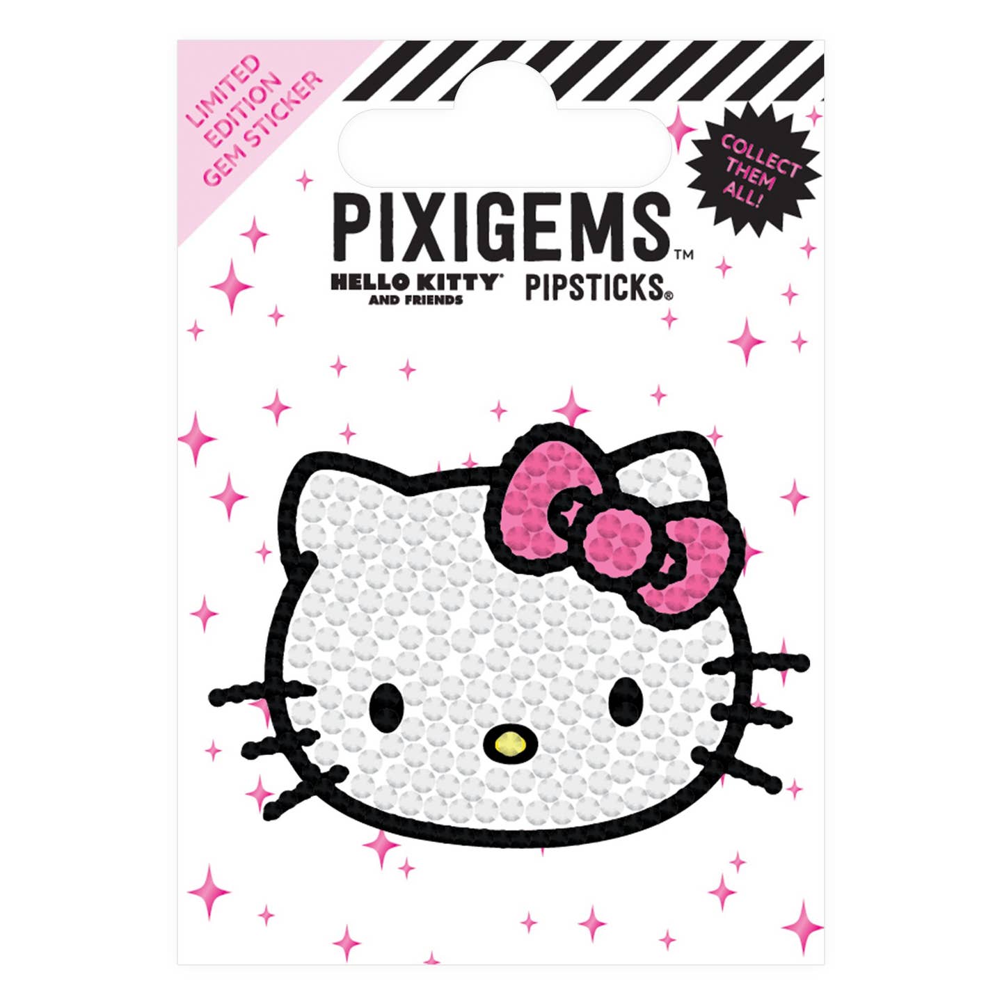 Sticker in the image of Hello Kitty in white with pink bow.